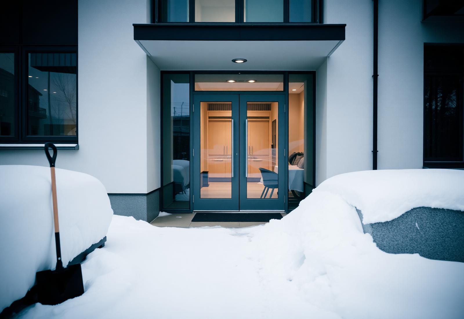 Déneigement devant un immeuble